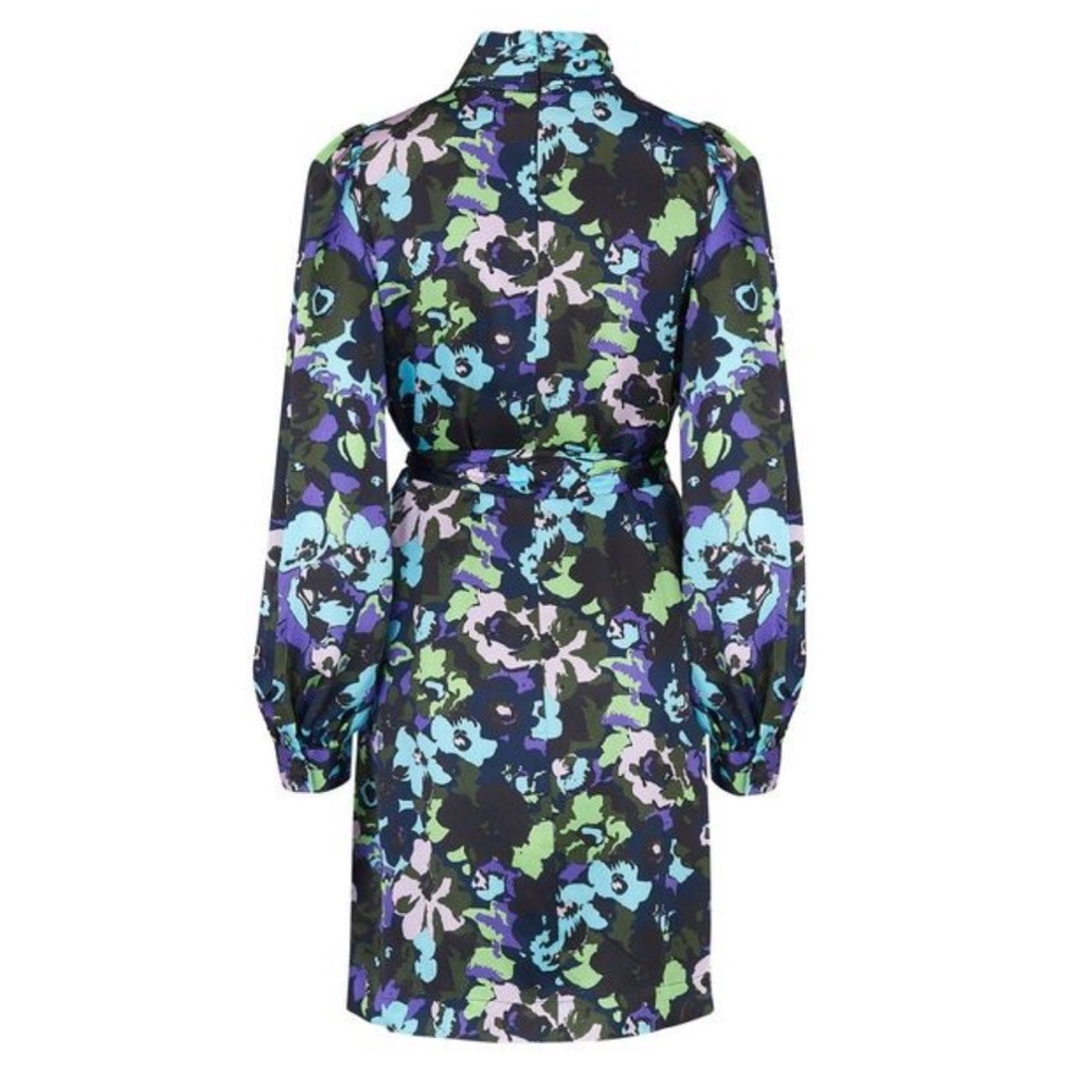 NWT Essentiel Antwerp Wengling Silk Mock Neck Floral Tie Sash Winter 2020 Dress